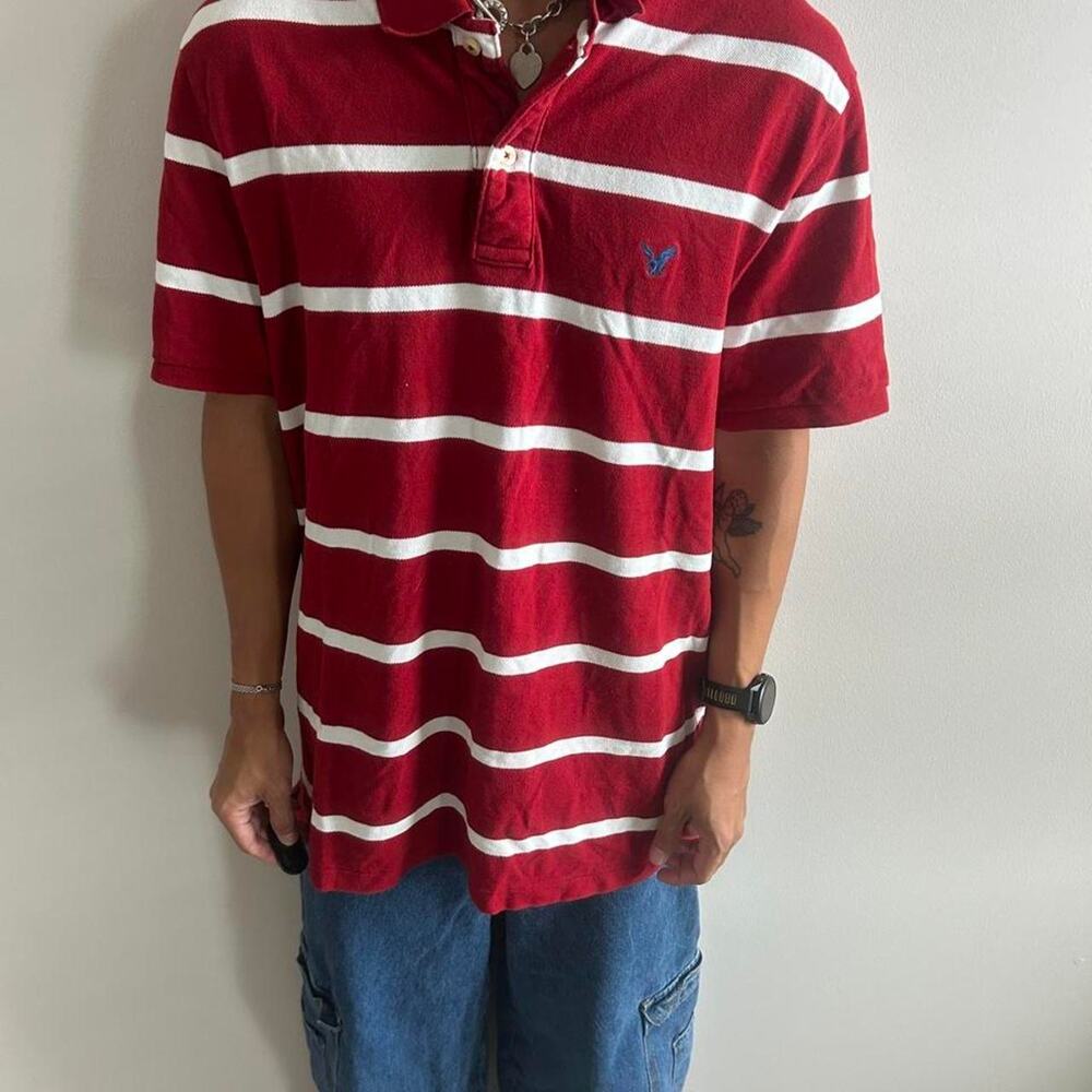 American Eagle Outfitters Red Striped Polo Shirt XXL